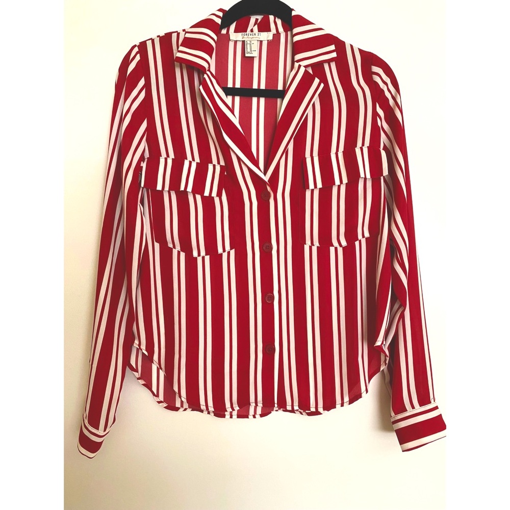 Contemporary Striped Button-down Work Blouse, XS